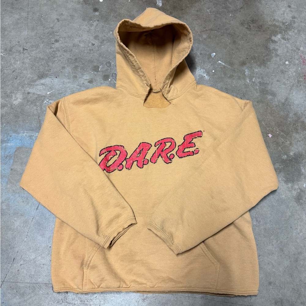 Y2K D.A.R.E Keeping Kids Off Drugs Tan And Red Hoodie 90s Streetwear